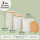 Farmlyn Creek Set of 3 White Ceramic Canisters with Airtight Wooden Bmaboo Lids - Kitchen Counter Containers - Food Storage Jars for Storing Sugar, Coffee, Snacks and Other Dry Goods (3 Sizes) by CozyNest Decor