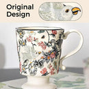 360ml -12.17oz Painted Floral & Bird Ceramic Mug - Cute Coffee Cup for Latte, Espresso - Gift for Women, Dishwasher Safe by CozyNest Decor