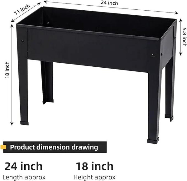 Raised Garden Bed, Elevated Planter Black Metal Plant Box with Legs Standing Garden Stand Drainage Holes Black(Black 24" L x 11" W x 18" H), photo 2 of 6