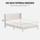 Queen Size Bed Frame with LED Lights, Upholstered Bed Frame with Wingback Diamond Tufted Headboard, Wood Slats Support, Noise-Free, Easy Assembly, No Box Spring Needed, Beige by CozyNest Decor