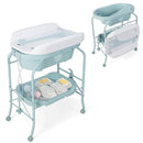 BABY JOY Baby Bathtub with Changing Table, Foldable Infant Diaper Changing Station with Storage Tray, Waterproof Pad, Portable Newborn Nursery Organizer Bath Stand with 4 Universal Wheels (Blue) by TinyTreasures Baby Boutique
