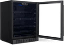 Newair 24" Beverage Refrigerator 177 Can Capacity, Black Stainless Steel Mini Fridge with Built-in Cooler and Glass Door, Cool your Soda, Beer, and Beverages to 37F
