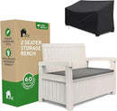 EconoHome 2 Seat Outdoor Storage Bench with Rain Cover - 60 Gallon Capacity - Weatherproof Resin Bench for Patio, Porch, Garden, Yard, Pool Area - Furniture for Pool Accessories, Gardening Tools by CozyNest Decor