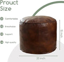 HIGOGOGO Round Stuffed Pouf Ottoman, Pu Leather Poufs with Foam Chunk Filling, Furry and Fluffy Pouf Foot Stool Storage Ottoman, 20 X 15 Floor Poufs Foot Rest for Living Room,Dark Brown by CozyNest Decor
