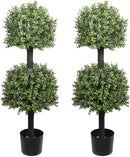 Artificial Topiary Trees Outdoor Boxwood Double Ball 40''T Potted Plants Home Decor 2 Pack by GreenHaven Gardens