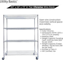 60"x24"x72" PREMIUM METAL STEEL 4-Tier Wire Shelving NSF 3200 LBS MAX Capacity Heavy Duty Storage Rack for Hospitals, Schools, Commercial Spaces, and Garages w/PREMIUM Wheels by CozyNest Decor