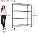 60"x24"x72" PRIME HEAVY DUTY Black 4-Tier Wire Shelving NSF 2400 LBS MAX Capacity Storage Rack for Commercial, School, Home, Garage, Warehouse, Industrial, and Hospital Uses (with Wheels) by CozyNest Decor