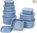 100% Silicone Food Storage Containers with Lids, 8 Pack, 10oz to 51oz, Reusable Leakproof Nesting & Stackable Silicone Bento Lunch Box, Microwave Freezer Dishwasher Oven Safe, BPA Free, Slate Blue by TinyTreasures Baby Boutique