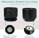 Large Marble Black Plant Pot with Drainage Holes and Saucers, Ceramic Pots for Indoor Outdoor Plants, 7 Inch Premium Hand Glazed Planters for Flower, Garden, Succulent, Nursery, Home Decor by GreenHaven Gardens