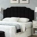 24KF Black Teddy Fabric Tufted for Queen Upholstered Headboard, Modern Vertical Channel Design Full Headboard with Stepped Silhouette Top Edge, 6026-Q-Teddy Black by CozyNest Decor