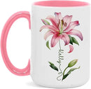 Customized Lily Flower Accent Cup, Novelty Flower Design Mug 11oz 15oz, Personalized Name Lily Lover Ceramic Cup, Custom Flower Decorative Mug, Unique Coffee Cup For Girl by CozyNest Decor