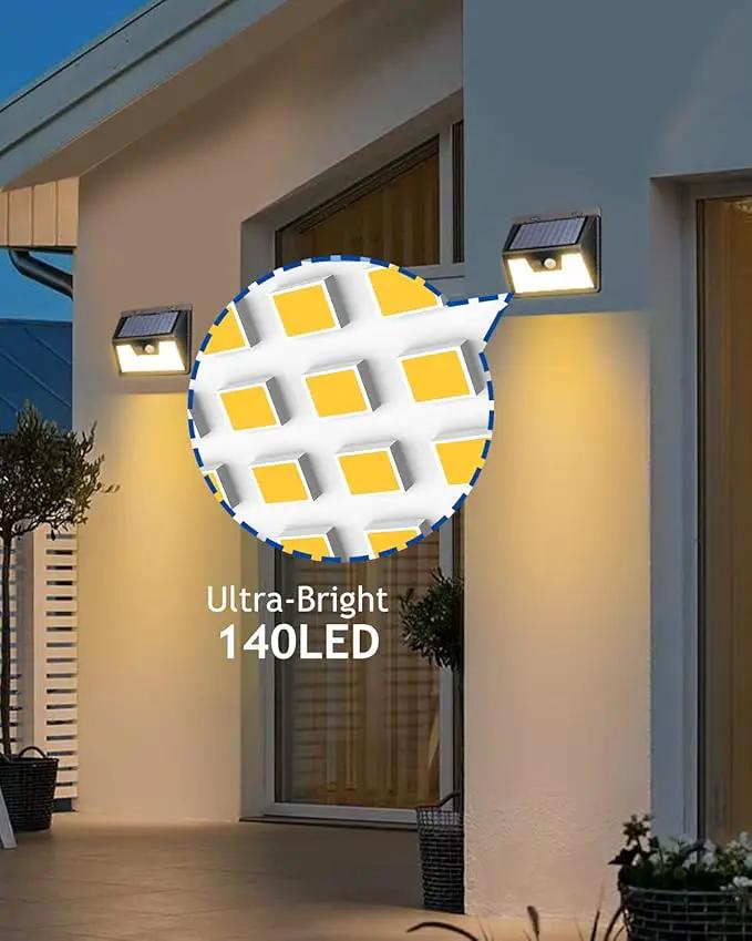 Peasur Solar Lights Outdoor Waterproof [8 Pack/140LED], Warm White Motion Sensor Light Ultra-Bright, 3 Modes Solar Fence Security Lighting for Wall Garden Yard Garage Patio, photo 5 of 8