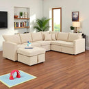 7 - Seater Sofa Bed, Large U - Shaped Modular Sectional Sofa, Oversized Pull - Out Sleeper with Storage for Living Room, Beige by CozyNest Decor