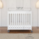Foundations Boutique Folding Mini Baby Crib - Compact, Portable, Wooden Hotel Crib, Foldable Compact Cribs for Baby & Toddlers - Includes 3" Foam Mattress - White by TinyTreasures Baby Boutique