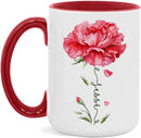 Personalized Floral Carnation Mug, Customized Name On Flower Coffee Cup, Unique Ceramic Tea Mug 11oz Or 15oz, Custom Carnation Flower Accent Cup, Gift For Daughter Mother by CozyNest Decor