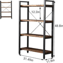 Solid Wood Bookshelf, 4-Tier Rustic Vintage Industrial Etagere Bookcase, Open Metal & Wood Vintage Book Shelf, Retro Brown by CozyNest Decor