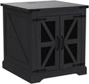JXQTLINGMU Farmhouse End Table, 24" Large Sofa Side Table with Charging Station, Mesh Barn Door, and Adjustable Storage Shelf, Rustic Wood Square Nightstand for Living Room, Bedroom, Office, Black by CozyNest Decor