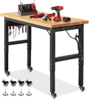 Work Bench with Wheels 48 x 20 Inch Heavy Duty Rubberwood Tabletop Garage Workbench Adjustable Height Work Table with Pegboard, Power Outlets for Woodworking Shop, Home, Office by GreenHaven Gardens