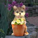 Muldale Cat Solar Light - Cat Garden Statue Outdoor - Solar Powered Cat Garden Decor for Outside - Hand Painted Floral Plant Pot Light Up Cat by GreenHaven Gardens