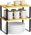 SpaceAid Cabinet Shelf Organizers 2 Pack, Kitchen Counter Rack Shelves Riser, Stackable Expandable Spice Rack, Pantry Cupboard Storage Organization (Black and Natural, Short) by CozyNest Decor