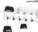 AMBIRD 26.57-Inch Wall Hanging Shelf With Coat Hooks - Entryway Wood Rack With 5 Dual Hooks, 3 Key Hooks, Mail Organizer and Key Holder (White) by CozyNest Decor