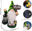 Solar Gnome Outdoor Garden Fall with Solar Lantern - 11’’Halloween Autumn Welcome Gnomes Decorations for Yard Patio (Green & White) by CozyNest Decor