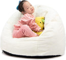 N&V Small Bean Bag Chair for Kids, Children Mini Bean Bag Sack, Foam Filling, Includes Removable and Machine Washable Cover, 27in, Soft Faux Fur (White) by TinyTreasures Baby Boutique