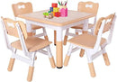 FUNLIO Kids Table and 4 Chairs Set, Height Adjustable Toddler Table and Chair Set for Ages 3-8, Easy to Wipe Arts & Crafts Table, for Classrooms/Daycares/Homes, CPC & CE Approved（5-Piece Set） by CozyNest Decor