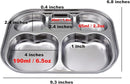 Korean Stainless Steel Divided Plates by KS&E, Little Kids Toddlers Babies small Tray, BPA Free, Diet Food Control, Compact Serving Platter, Snack, 5 Compartment Plate Silver, Set of 2 by TinyTreasures Baby Boutique