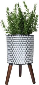 Flower Pot with Legs Tall Flower Pot with Drainage Holes for Indoor and Outdoor Decorative Planting (White Black Honeycomb, 10 Inches) by CozyNest Decor