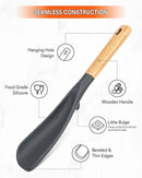 Cooking Spoon for Nonstick Cookwares, Great for Cooking and Serving Sturdy BPA-Free Matte Silicone, Wood Handle Spoon for Mixing, Scoop, and Scrape (Black & Grey, 11.4 inch) by CozyNest Decor