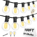 100FT G40 LED Outdoor String Lights with 50 Shatterproof Bulbs + 2 Spares, E12 Socket, 2700K Warm White, Weatherproof Black Cable, for Patio, Backyard, Wedding, Party, Porch, Deck, Gazebo, Camping by CozyNest Decor