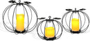 Halloween Metal Pumpkin Candle Holder, 3 Pcs Light up Black Pumpkin Lantern with LED Flickering Yellow Candle Lights Build in Timer for Thanksgiving Halloween Harvest Fall Home Decor by CozyNest Decor