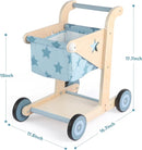Asweets 2 in 1 Wooden Baby Walker Push and Pull Doll Stroller, Shopping Cart Learning Walker for Boys and Girls, Sit Stand Learning Toddler Toy (Blue) by TinyTreasures Baby Boutique