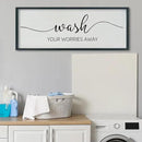 SRSZHIYUE Wash Your Worries Away Bathroom Sign Wall Art 40"x15" Funny Restroom Toilet Large Wood Framed Hanging Decor (Black) by CozyNest Decor