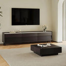 POVISON Fully-Assembled Mid Century Glossy Sintered Stone TV Stand with Legs, Wood Media Console with Adjustable LED Light, Entertainment Center with Storage for Living Room by CozyNest Decor