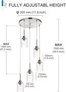 5 Light Farmhouse Pendant Lighting for Kitchen Island,Brushed Nickel Dining Room Cluster Pendant Light Fixtures Hanging Ceiling with Seeded Glass,Modern Pendant Light for Entrance Stairwell by CozyNest Decor
