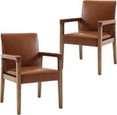 Mid Century Modern Dining Chairs Set of 2 Faux Leather Upholstered Living Room Side Chair, Kitchen Arm Chair with Solid Wood Legs for Home Kitchen & Restaurant, PU Brown by CozyNest Decor