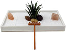 Nature's Mark Mini Zen Garden Kit for Desk with White Sand, Rake, White Base, Salt Rock and Air Plant (Rectangle) by GreenHaven Gardens