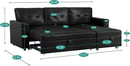Naomi Home Jenny Sectional Sofa Sleeper with Storage Chaise, Tufted Pull Out Couch with Storage, L-Shaped Reversible Sleeper Sofa with Storage, Black,Air Leather by CozyNest Decor