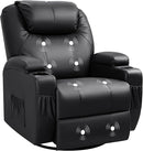 Recliner Chair, 360° Swivel Rocker Chair for Adults, Rocking Recliner Chair with Massage, Comfy Single Sofa with Side Pockets Cup Holders for Living Room, Bedroom, Nursery (Leather, Black) by TinyTreasures Baby Boutique