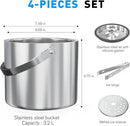 3.2 Liter Ice Bucket with Silicone Lid, Strainer, Tongs, Double Wall Insulated Stainless Steel Ice Bucket Wine Bucket for Cocktail Bar and Parties by CozyNest Decor