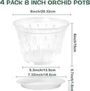 Orchid Pot, 8 Inch 4 Pack Orchid Pots with Holes and Saucers, Clear Plastic Orchid Pots by GreenHaven Gardens