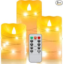 Flameless Flickering Candle, Pillar Candle,with Embedded String Lights,3 Pack LED Romantic Candle with Remote Control, Battery Operated Real Wax, Ideal for Wedding, Home decorand Holiday (Ivory) by GreenHaven Gardens
