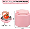 26oz Kids Thermos for Hot Food, Insulated Vacuum Food Jar with Buckle Lid, Stainless Steel Wide Mouth Leak Proof Insulated Lunch Container for School Picnic Travel, Pink by TinyTreasures Baby Boutique