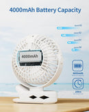 SWEETFULL Portable Clip on Fan - Battery Operated Rechargeable Fan with LED Display, 4 Speeds, Mini Personal Cooling Desk Fan for Golf Cart Travel Camping Gym - White by TinyTreasures Baby Boutique