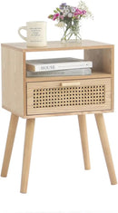 MaxSmeo Modern Nightstand Rattan Side End Table with Storage, for Living Room, Bedroom and Small Spaces, Accent Bedside Farmhouse Tables with Solid Wood Legs, Easy Assembly (Natural Walnut) by CozyNest Decor