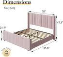 HOMBCK King Size Bed Frame and Headboard, Upholstered Bed with Vertical Channel Tufted Headboard & Footboard, Wooden Slats/Noise Free/No Box Spring Needed/Easy Assembly, Pink by CozyNest Decor