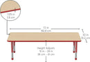 FDP Rectangle Activity School and Classroom Kids Table (30 x 72 inch), Chunky Toddler Leg, Adjustable Height 15-24 inches - Maple Top and Red Edge by CozyNest Decor