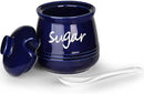 HAOTOP 12oz Sugar Bowl with Lid and Spoon,Ceramic Sugar Jar Sugar Dispenser Sugar Container Coffee Bar Accessories, Kitchen Countertop Canisters, Navy by CozyNest Decor